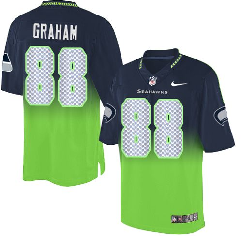 Men's Elite Jimmy Graham Nike Jersey Navy/Green - #88 Fadeaway NFL Seattle Seahawks